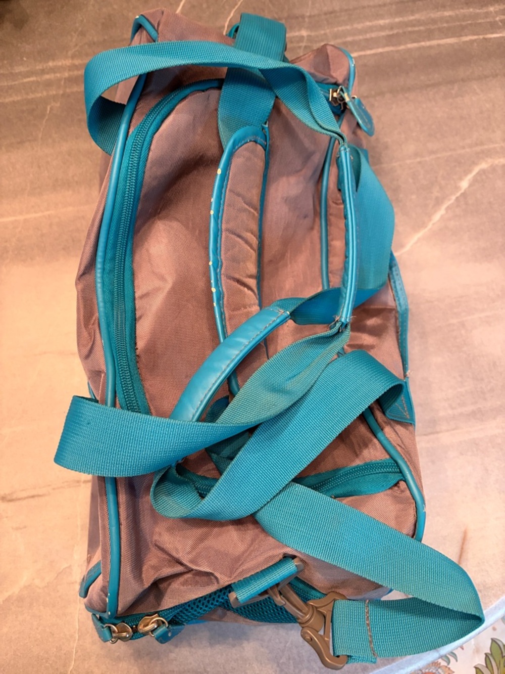 Teal Accent Brown Duffle Bag